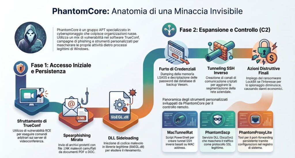 PhantomCore colpisce server TrueConf con tecniche living off the land