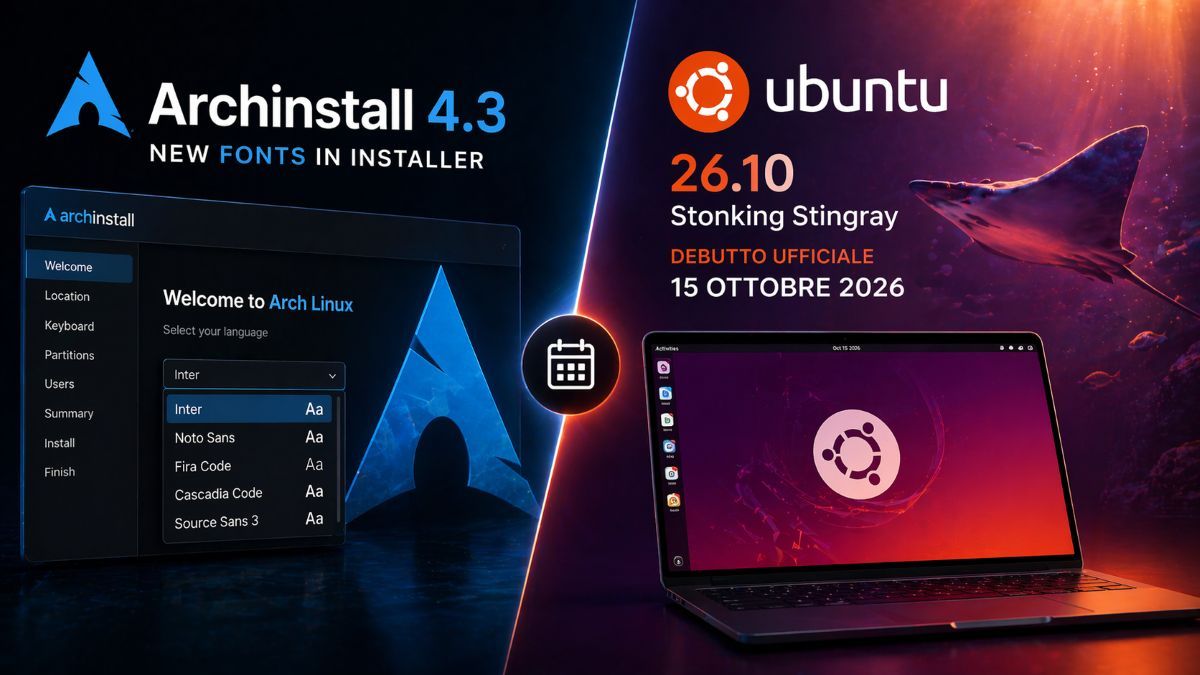 Archinstall 4.3 introduce nuovi font e Ubuntu 26.10 arriva il 15 ...