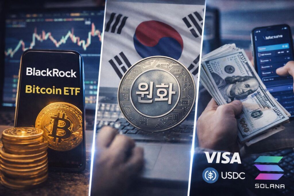 blackrock bitcoin corea sud token visa solana