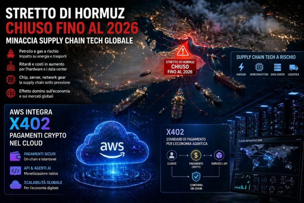 crisi stretto hormuz supply chain aws x402 pagamenti crypto