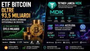 Bitcoin inarrestabile: gli ETF superano i 93 miliardi di euro. Tether e Solana ridisegnano l’infrastruttura crypto