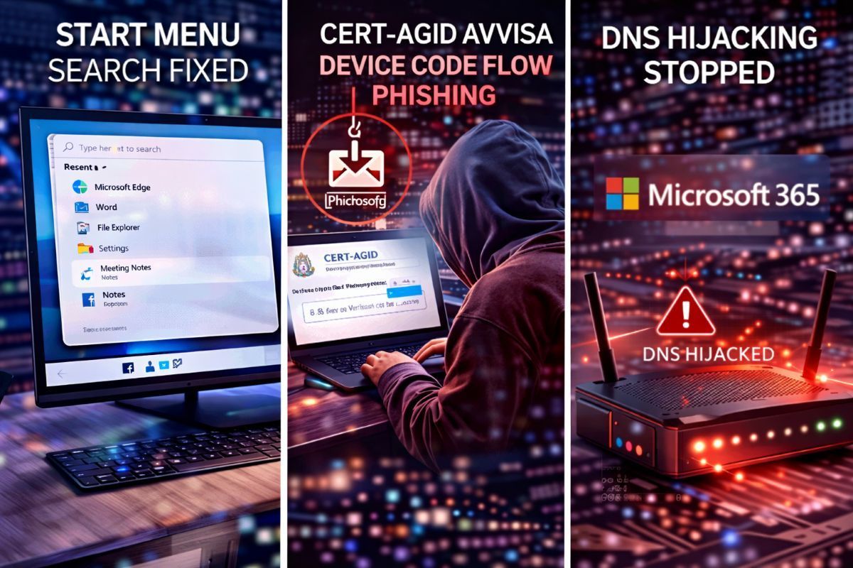 Microsoft corregge menu Start e blocca phishing Microsoft 365 con Device Code Flow