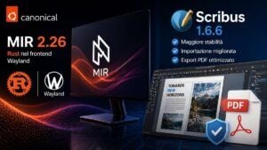 Doppio aggiornamento per Linux: Mir 2.26 porta Rust su Wayland, Scribus 1.6.6 blinda l’export PDF