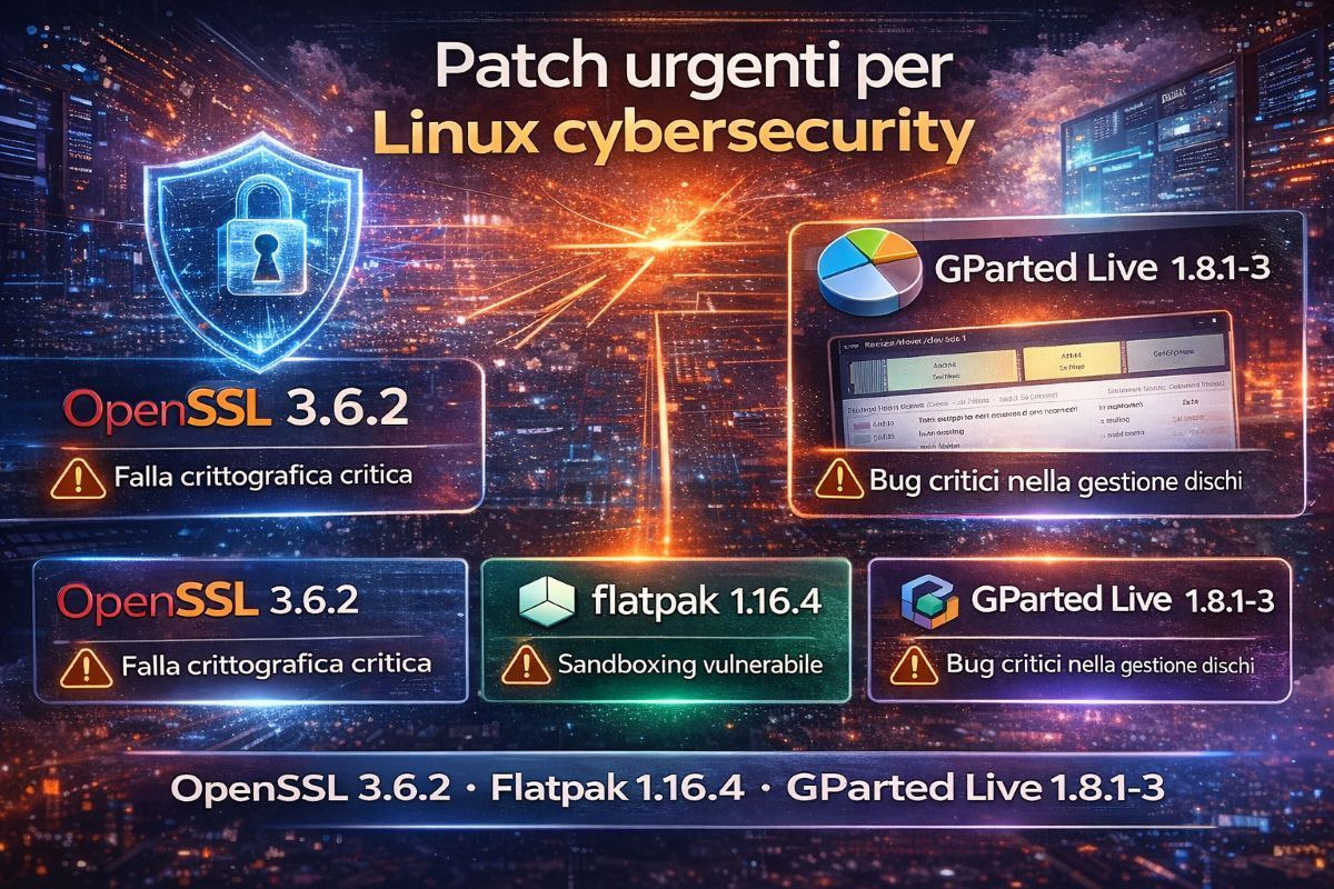 OpenSSL 3.6.2, Flatpak 1.16.4 e GParted Live 1.8.1-3 blindano sicurezza ...