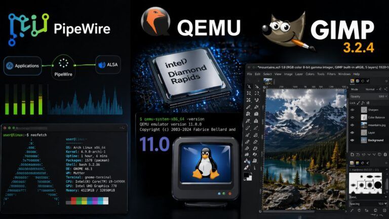pipewire 1 6 4 qemu 11 0 gimp 3 2 4