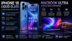 Design Liquid Glass per l’iPhone 18 e uno storico display OLED touchscreen per il nuovo MacBook Ultra