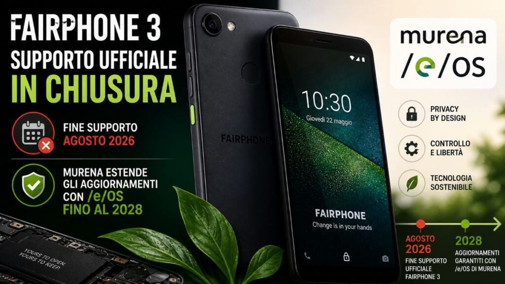 fairphone 3 fine supporto ufficiale 2026 murena eos aggiornamenti 2028