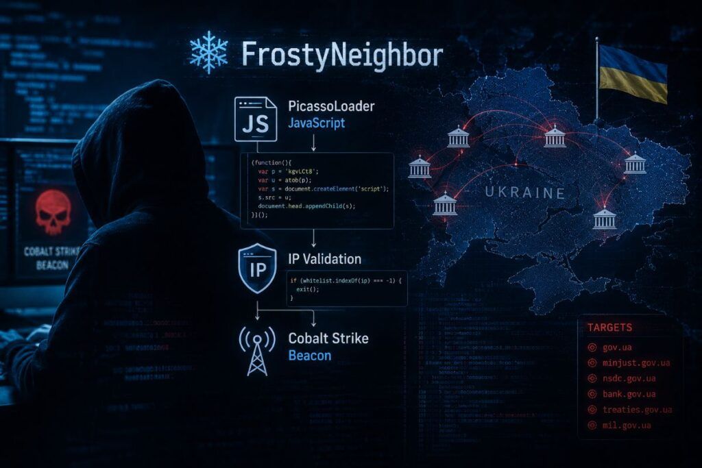 FrostyNeighbor colpisce governi ucraini con PicassoLoader JavaScript e Cobalt Strike 2 frostyneighbor ucraina picassoloader