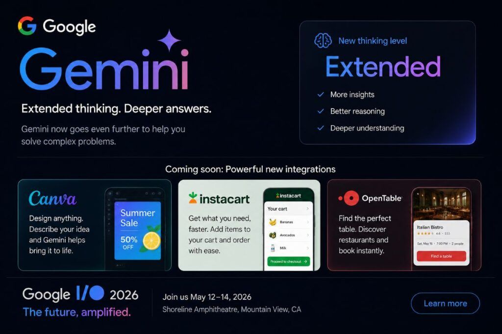 Gemini introduce Extended thinking e nuove integrazioni Canva Instacart OpenTable 2 gemini extended thinking