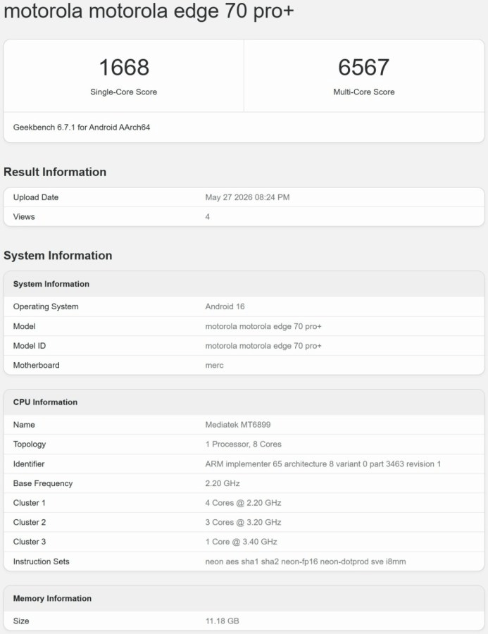 Edge 70 Pro Plus: Geekbench svela le specifiche chiave del nuovo flagship killer 4 image 754