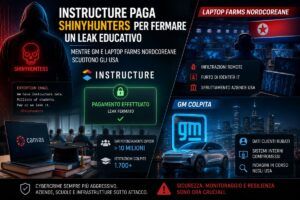 Instructure paga ShinyHunters mentre GM e laptop farms scuotono la cybersecurity USA