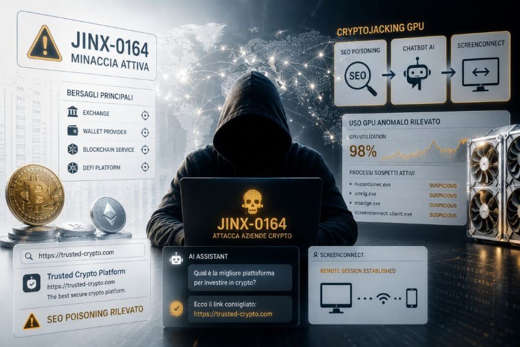 Jinx-0164 attacca crypto, cryptojacking GPU sfrutta chatbot AI e SEO poisoning 2 jinx 0164 cryptojacking gpu