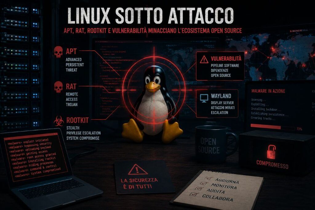 Linux sotto attacco: quando l’open source diventa terreno APT 2 linux malware apt server wayland open source