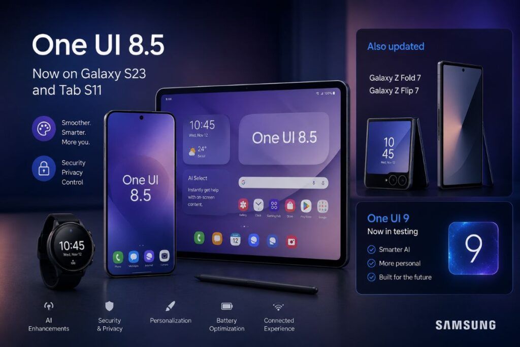Samsung porta One UI 8.5 su Galaxy S23 e Tab S11 mentre testa One UI 9 2 one ui 8 5 galaxy