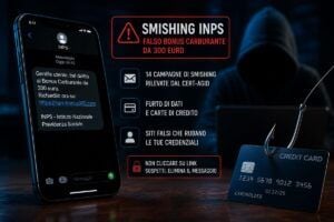 Smishing INPS: falso bonus carburante ruba dati carte di credito