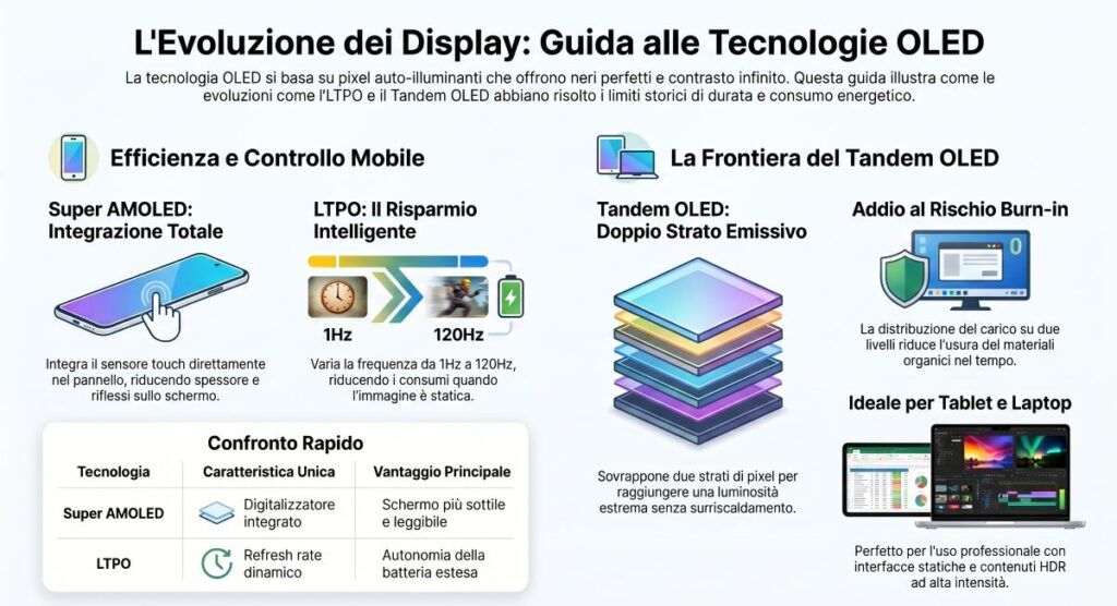 Guida ai display: AMOLED, Tandem OLED, Micro-LED e futuro della visione digitale 5 tecnologie oled