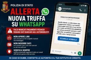 Polizia di Stato avverte su truffa WhatsApp dei pedaggi Autostrade