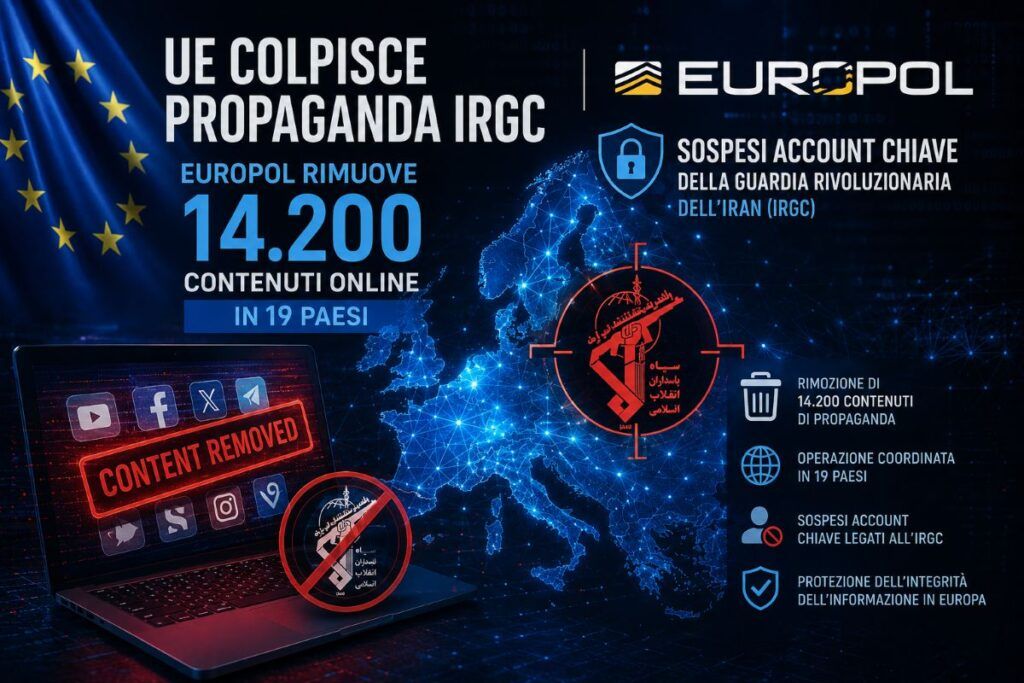 UE colpisce la propaganda IRGC: Europol rimuove 14.200 contenuti 2 ue propaganda irgc europol