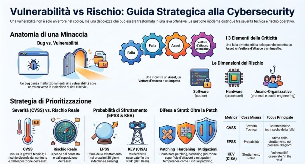Vulnerabilità informatiche: guida a CVE, exploit, zero-day e difesa 3 vulnerabilita informatiche infografica