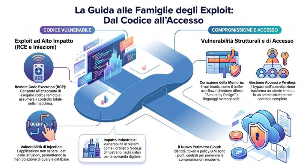 Vulnerabilità informatiche: guida a CVE, exploit, zero-day e difesa 5 vulnerabilita informatiche infografica tipologie