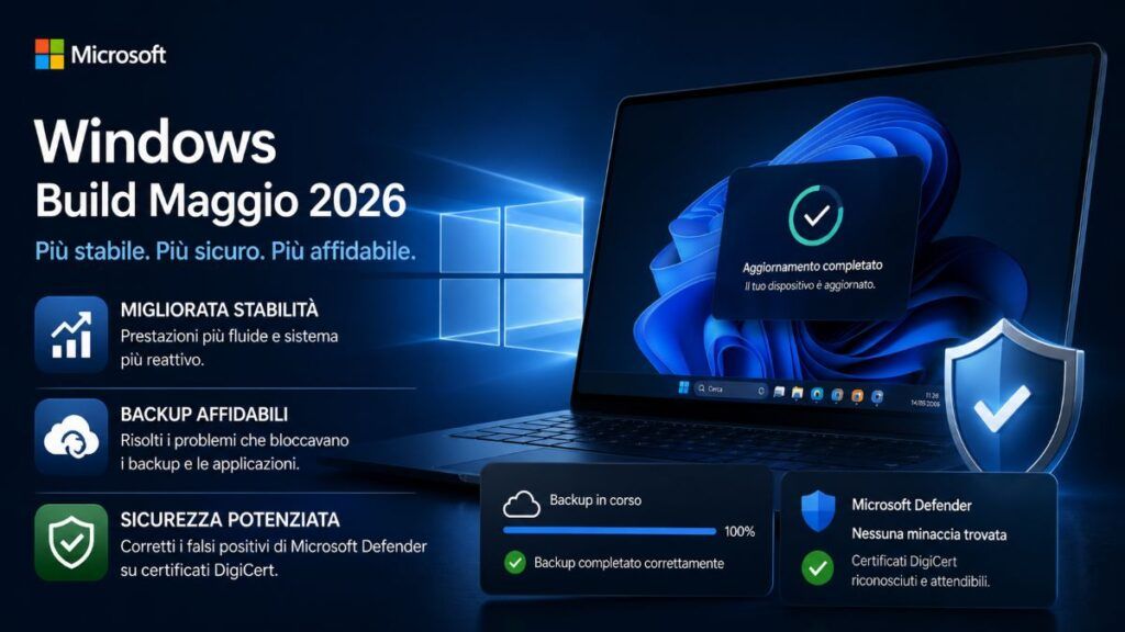 windows 11 build maggio 2026 fix backup psmounterex defender digicert