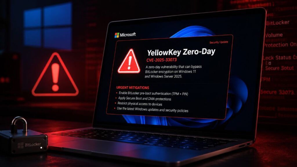 Microsoft pubblica mitigazioni per YellowKey che bypassa BitLocker su Windows 11 2 yellowkey bitlocker windows11