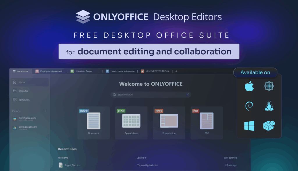 ONLYOFFICE 9.4 integra Mistral AI su mobile e rafforza desktop con sicurezza e temi 5 Desktop@2x