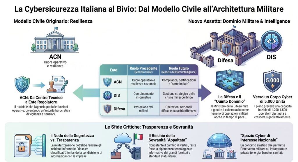ACN verso lo svuotamento: la cybersicurezza passa alla Difesa? 3 La cybersicurezza italiana al bivio