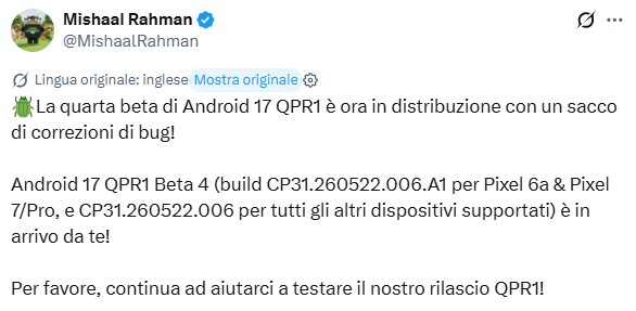 Arriva Android 17 Beta 4: Google salva i Pixel dal bootloop ma è caos sui Chromecast 5 Screenshot 2026 06 11 085724