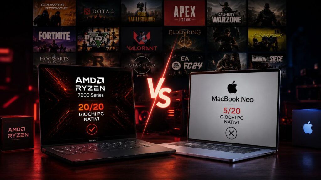 AMD contro MacBook Neo: "Il laptop Apple fallisce nel gaming", ecco perché i Ryzen vincono 2 amd macbook neo gaming