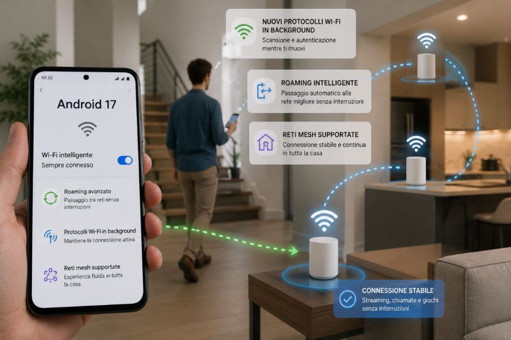 Android 17 migliora il roaming Wi-Fi e rende più fluido il passaggio tra reti mesh 2 android 17 roaming wifi 7