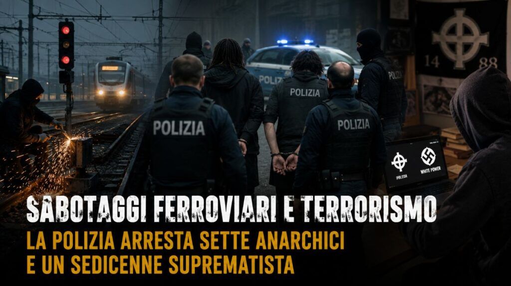 Arresti per terrorismo, sette anarchici fermati per sabotaggi ferroviari e un minorenne per propaganda suprematista 2 arresti terrorismo anarchici sabotaggio ferroviario minorenne suprematista