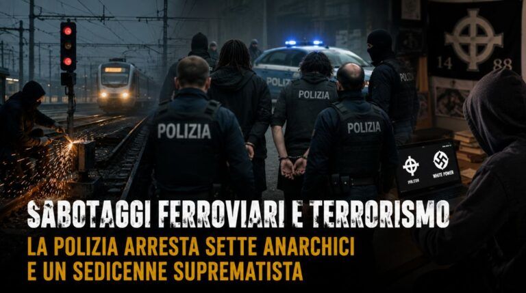arresti terrorismo anarchici sabotaggio ferroviario minorenne suprematista