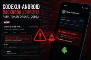 Backdoor codexui-android UI ruba token OpenAI Codex, supply chain attack colpisce npm e Android 15 Backdoor codexui-android UI ruba token OpenAI Codex, supply chain attack colpisce npm e Android