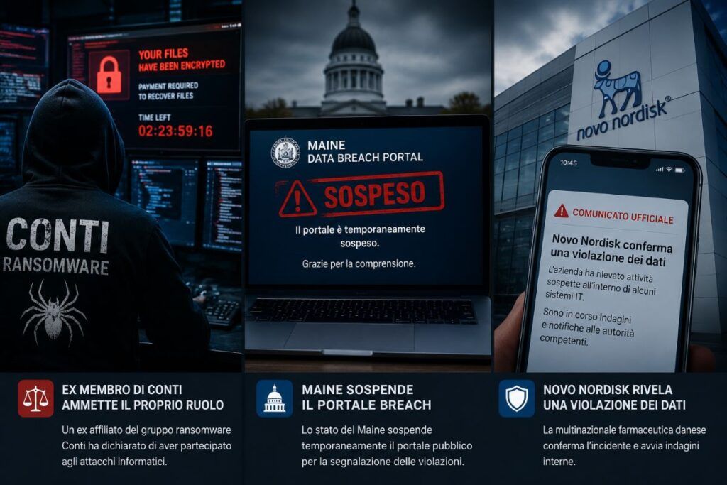 Ransomware Conti, portale Maine nel caos e breach Novo Nordisk: la sicurezza globale sotto tiro 2 conti colpevole maine portale breach novo nordisk violazione