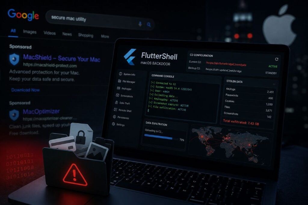 FlutterShell colpisce macOS con malvertising su Google Ads e backdoor Flutter 2 fluttershell backdoor macos flutterbridge
