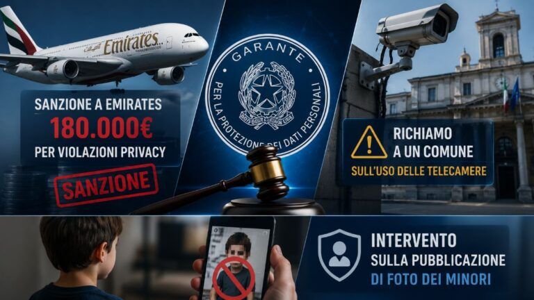 garante privacy emirates dati sanitari minori videosorveglianza data breach