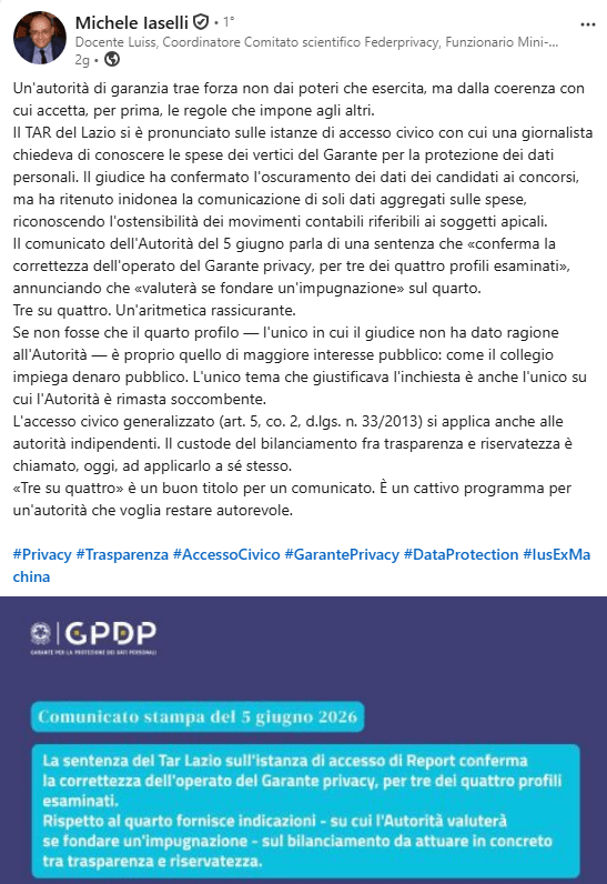 Report contro Garante Privacy: il Tar sulle spese smonta il gioco del tre a uno 5 image 266