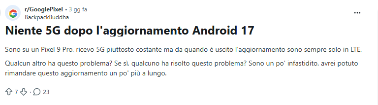 Android 17 parte male: allarme bug per il 5G disattivato e lo scrolling a scatti su Pixel e Samsung 3 image 604
