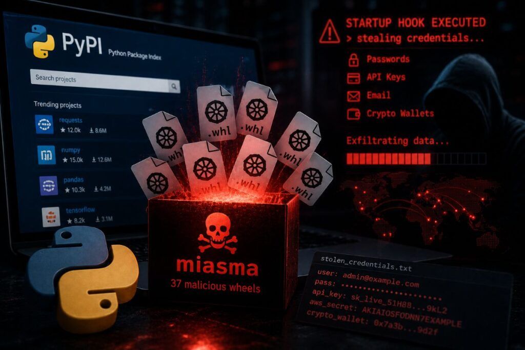Miasma invade PyPI con 37 wheel malevoli e uno stealer basato su Bun 2 miasma pypi bun stealer