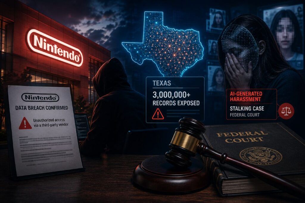 Hacker colpiscono Nintendo e il Texas, mentre l’IA diventa un’arma da cyberstalking: i casi shock delle ultime ore 2 nintendo texas data breach stalking