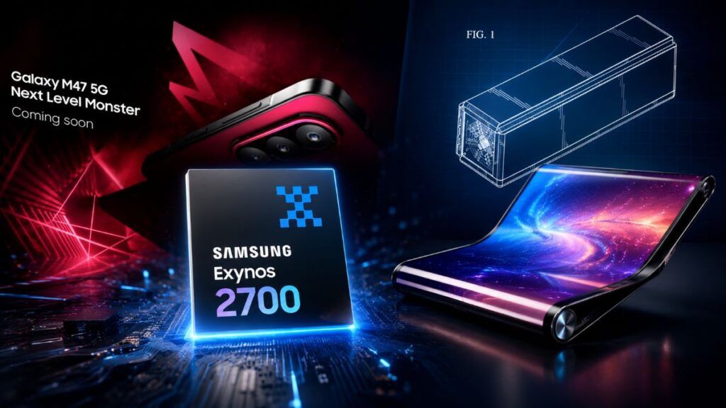 Confermato il super chip Exynos 2700 e spunta il brevetto del telefono che si piega e si arrotola 2 samsung exynos 2700 galaxy m47 smartphone pieghevole arrotolabile