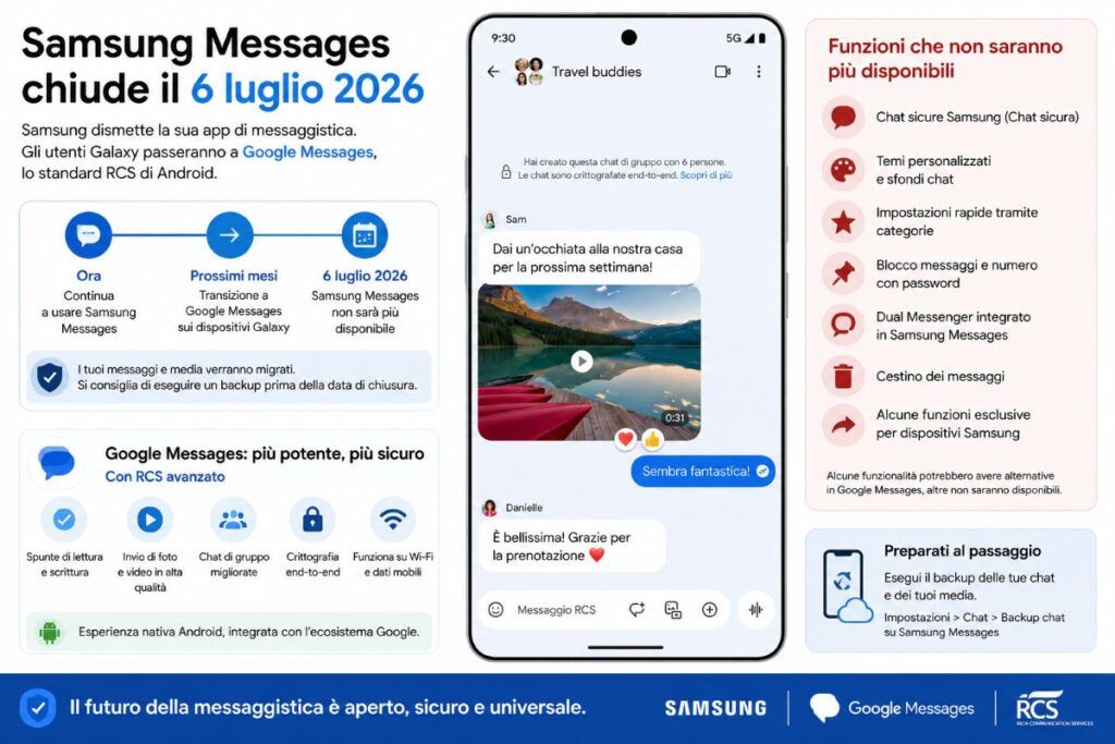 Samsung Messages chiude il 6 luglio, Google Messages diventa lo standard Galaxy 5 samsung messages addio rcs