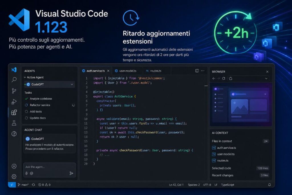 VS Code 1.123 ritarda gli aggiornamenti delle estensioni e rafforza gli agenti AI 2 vs code 1 123 ritardo aggiornamenti