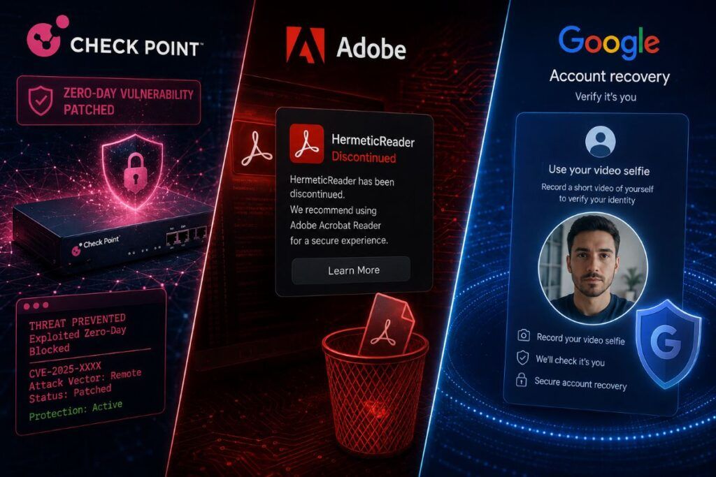 Check Point sotto attacco, Adobe espone WhatsApp e Google cambia il recupero 2 check point adobe whatsapp google selfie exchange online