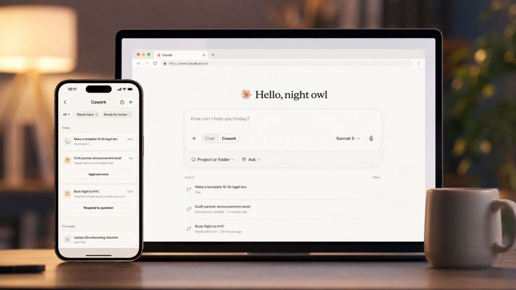 Claude lavora per te anche a PC spento: l'agente Cowork sbarca su smartphone (e c'è una proroga per Fable 5) 2 claude cowork mobile web task autonomi
