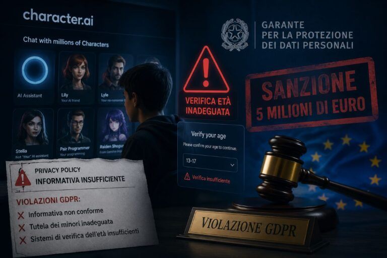 garante privacy character ai sanzione