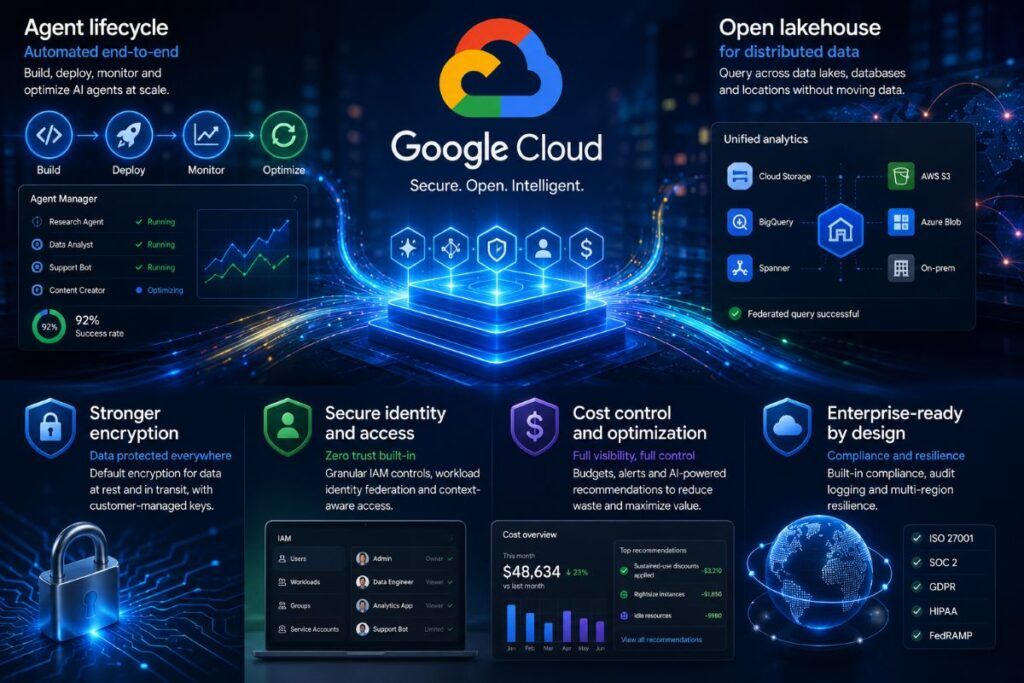 Google Cloud unifica agenti e dati e blinda identità, costi e crittografia 3 google cloud agenti dati sicurezza costi infografica