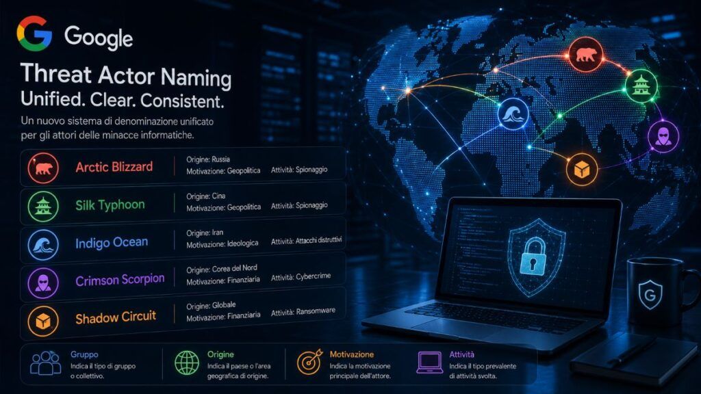 google tassonomia nomi attori cyber gtig
